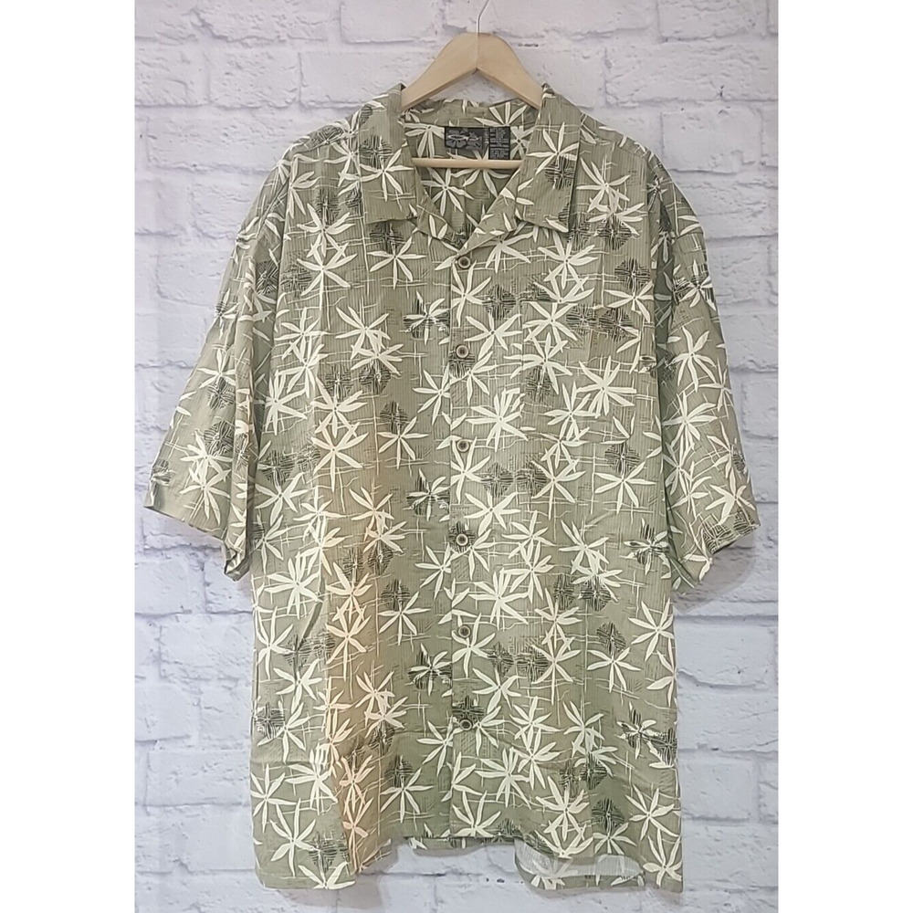 Vintage OP Sport Hawaiian Shirt Men's Size XXL Green Off White Floral Y2K